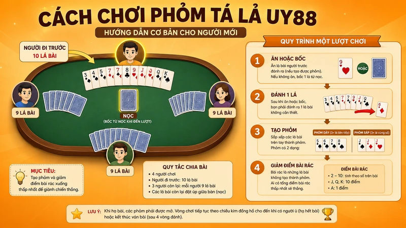 Hướng dẫn cách chơi Phỏm Tá Lả UY88 cho người mới