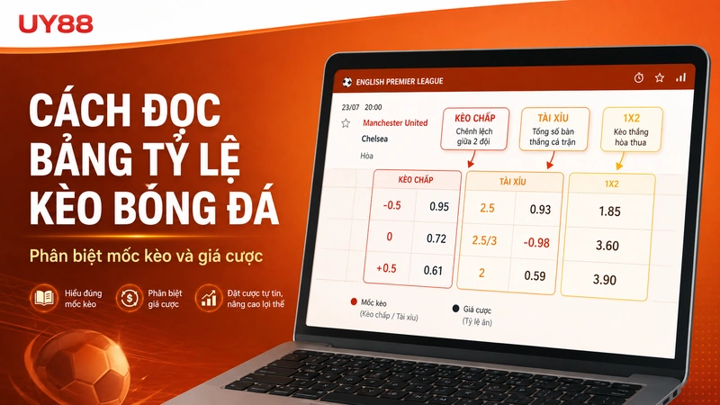 Cách đọc bảng tỷ lệ kèo bóng đá UY88