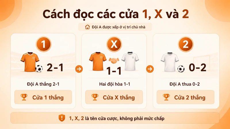 Cách đọc cửa 1 X 2 trong kèo bóng đá UY88
