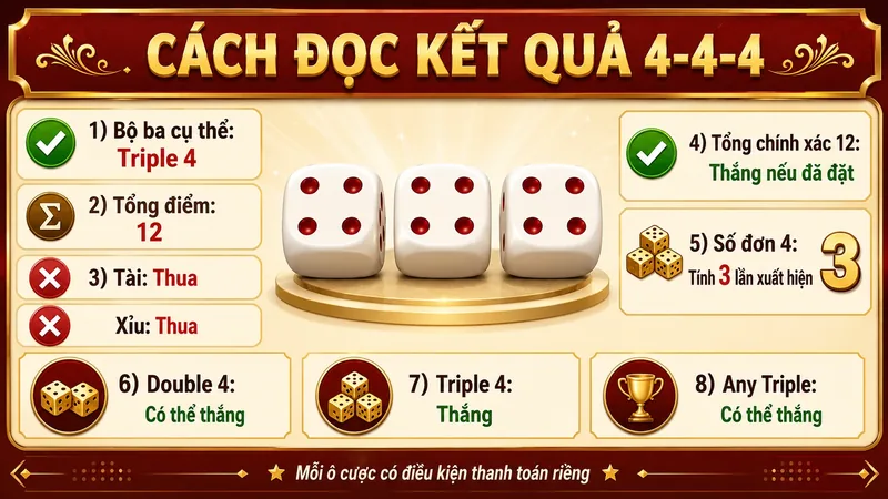 Kết quả 4-4-4 phải được kiểm tra theo bộ ba trước khi cộng tổng