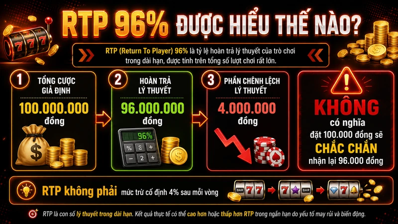 Cách hiểu RTP 96 phần trăm trong game nổ hũ