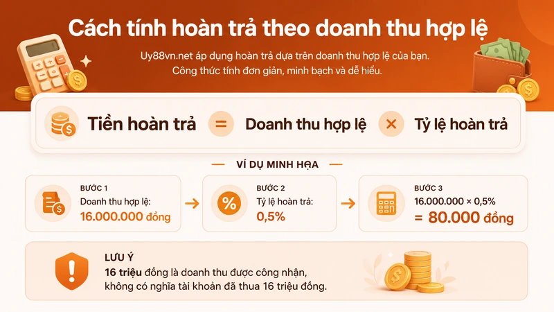 Công thức tính tiền hoàn trả UY88 theo doanh thu hợp lệ