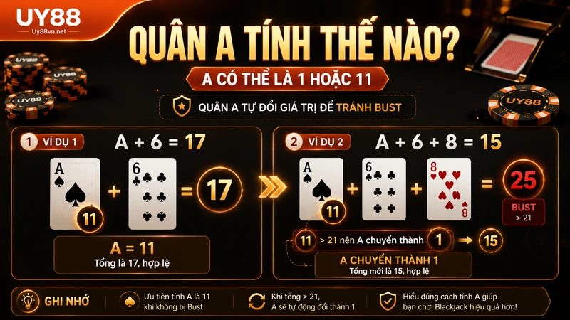 Cách quân A chuyển từ 11 thành 1 điểm trong Blackjack