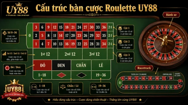 Các khu vực chính trên bàn cược Roulette