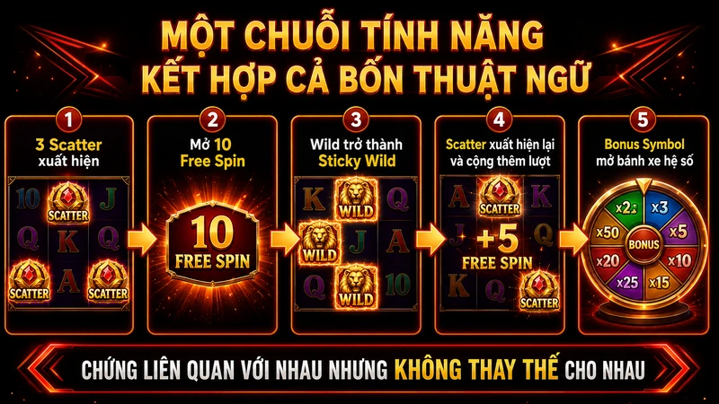Cách Wild Scatter Free Spin và Bonus kết hợp trong một vòng thưởng