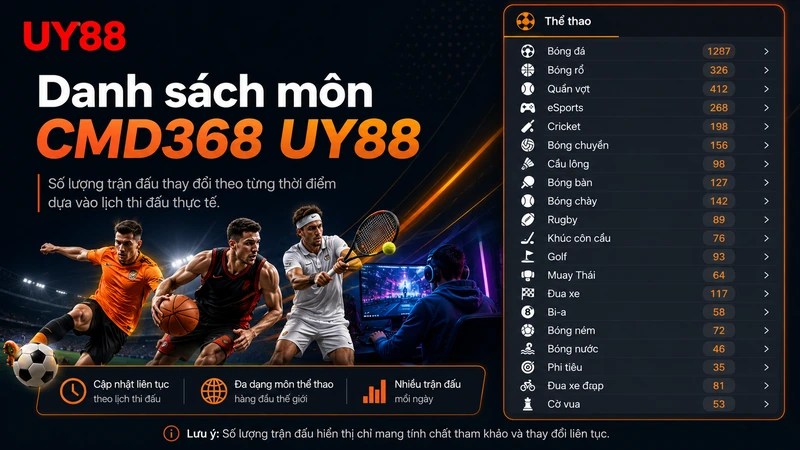 Danh sách môn thi đấu trên CMD368 UY88
