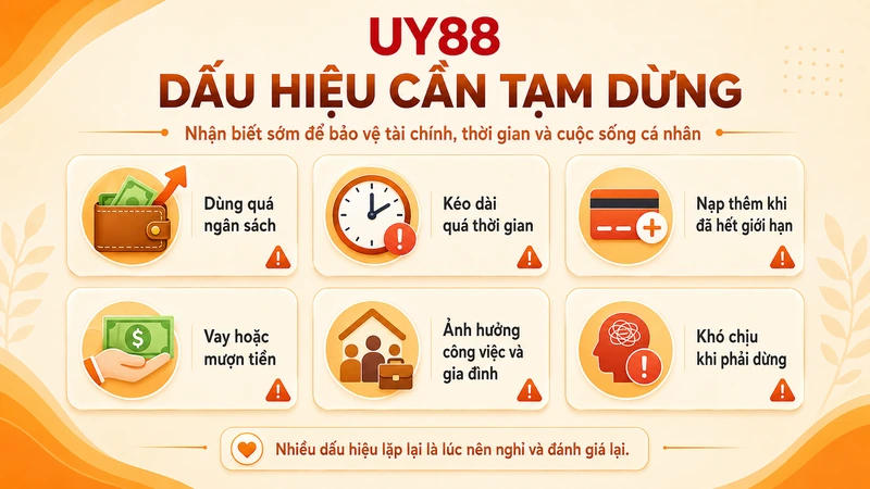 Dấu hiệu cần tạm dừng khi sử dụng UY88 vượt quá giới hạn tiền và thời gian