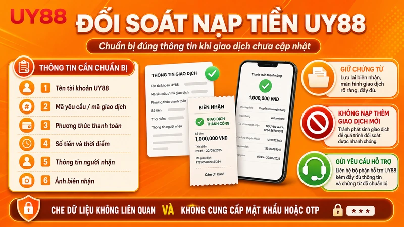 Thông tin cần chuẩn bị khi đối soát nạp tiền UY88