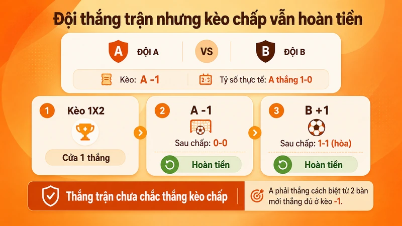 Ví dụ đội thắng trận nhưng kèo chấp một bàn được hoàn tiền