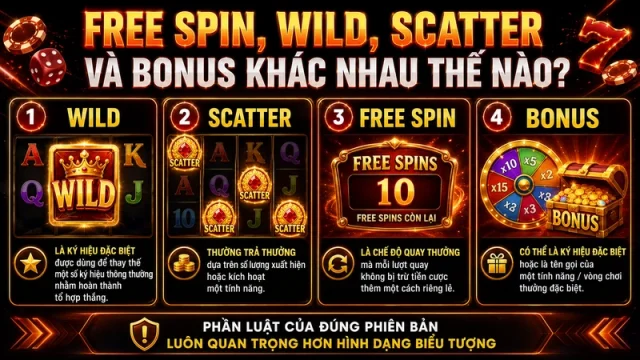 Phân biệt Free Spin Wild Scatter và Bonus trong game nổ hũ