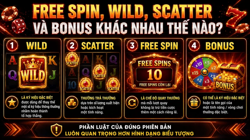 Phân biệt Free Spin Wild Scatter và Bonus trong game nổ hũ