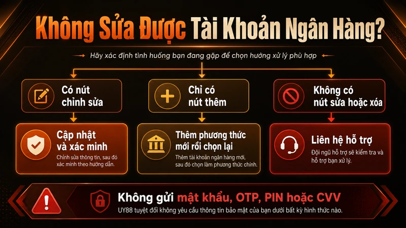 Cách xử lý khi không thể chỉnh sửa tài khoản ngân hàng UY88