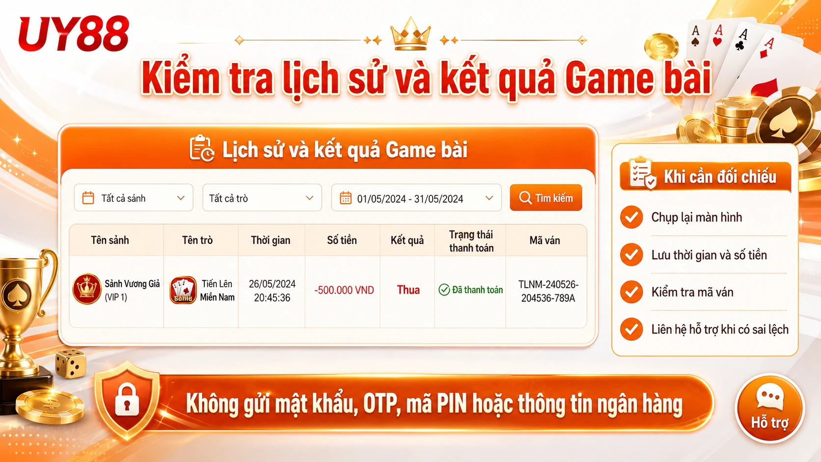 Cách kiểm tra lịch sử và đối chiếu kết quả Game bài UY88