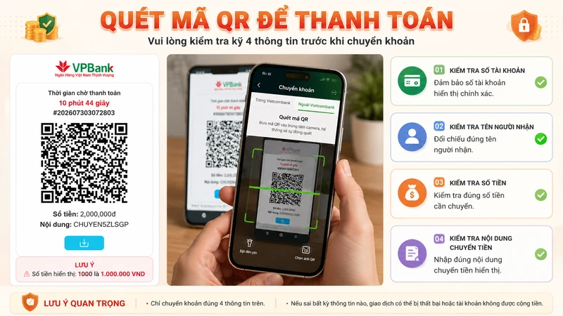 Quét QR và kiểm tra thông tin thanh toán UY88