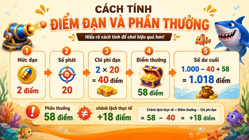 Cách tính điểm đạn phần thưởng và số dư trong game bắn cá