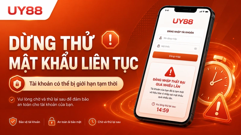 Tài khoản UY88 tạm khóa do nhập sai mật khẩu nhiều lần