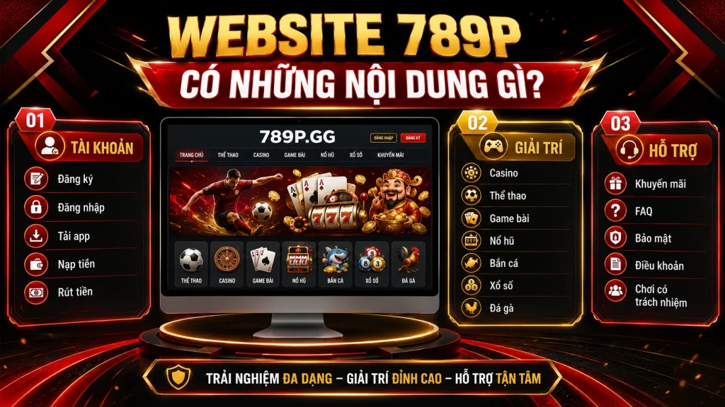 Các nhóm nội dung và chức năng trên website 789P