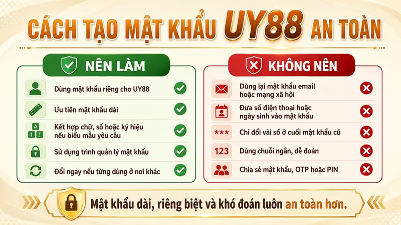 Cách tạo mật khẩu UY88 dài riêng biệt và khó đoán