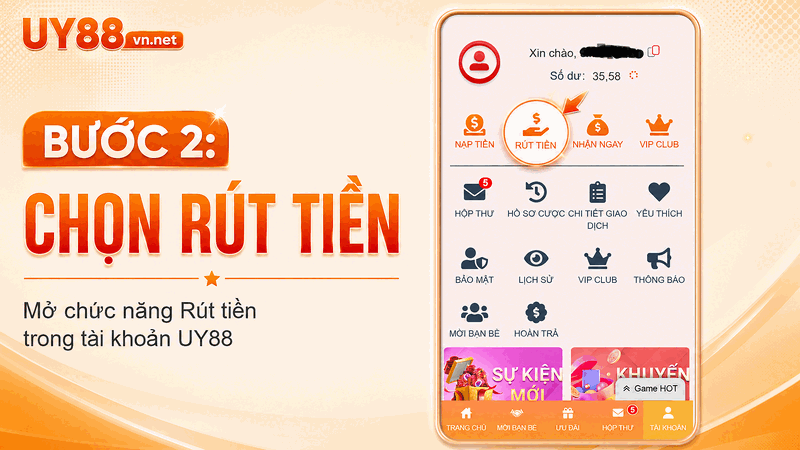 Thông tin tài khoản ngân hàng khi rút tiền UY88