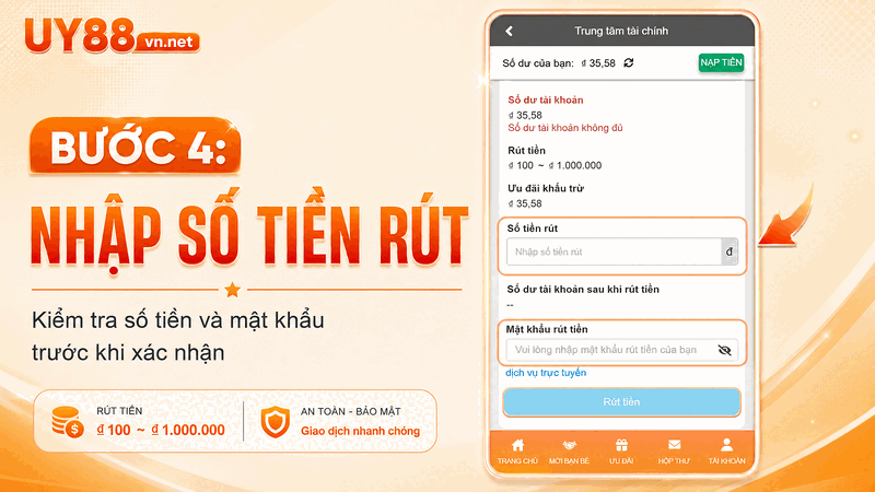 Vị trí mục Tài khoản trên giao diện UY88
